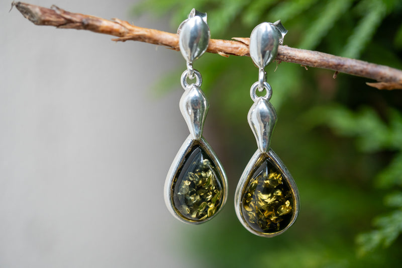 Boucles d'oreilles avec ambres vert