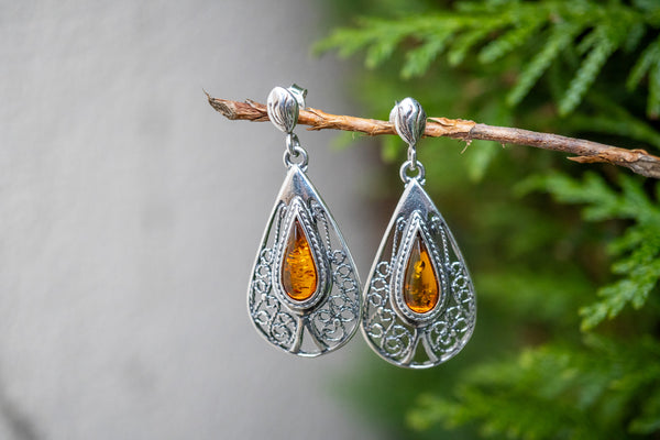 Boucles d'oreilles avec ambre cognac