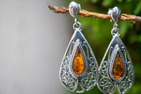 Boucles d'oreilles avec ambre cognac