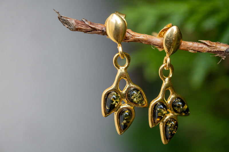 Boucles d'oreilles Ambre Vermeil vert