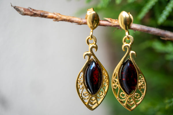 Boucles d'oreilles avec ambre cerise