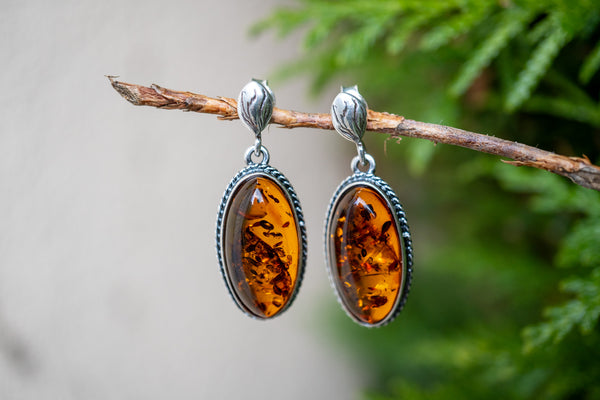 Boucles d'oreilles avec ambre cognac