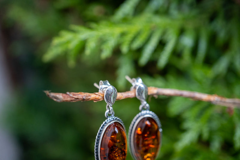 Boucles d'oreilles avec ambre cognac