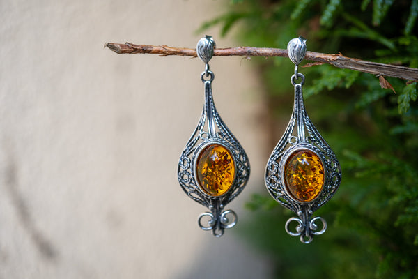 Boucles d'oreilles avec ambre cognac