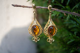 Boucles d'oreilles avec ambre cognac (vermeil)