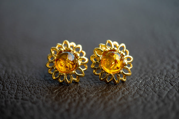 Boucles d'oreilles avec ambres cognac