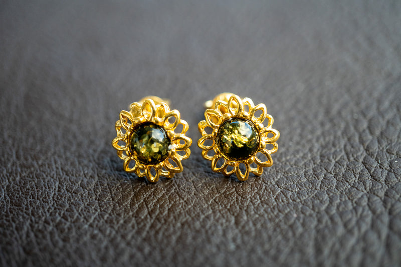 Boucles d'oreilles avec ambres vert