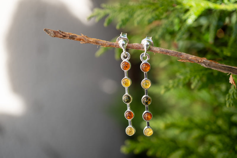 Boucles d'oreilles avec ambres multicouleurs long