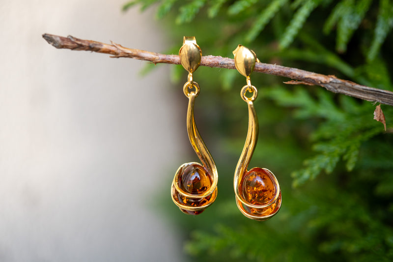 Boucles d'oreilles avec ambre cognac