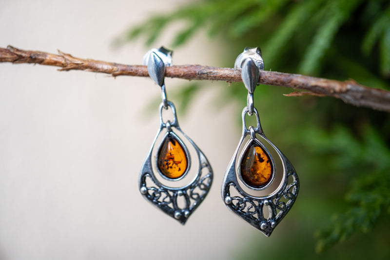 Boucles d'oreilles avec ambre cognac