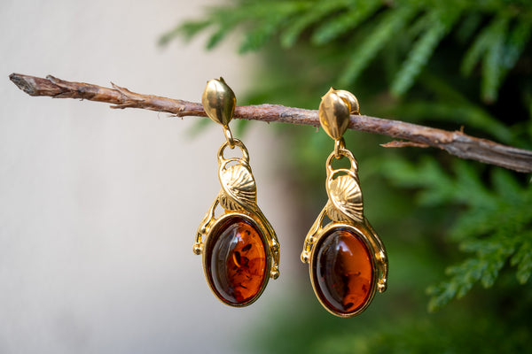 Boucles d'oreilles avec ambre cognac