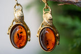 Boucles d'oreilles avec ambre cognac