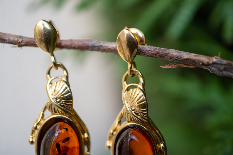 Boucles d'oreilles avec ambre cognac