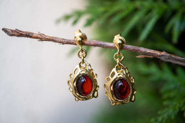 Boucles d'oreilles avec ambres cerise