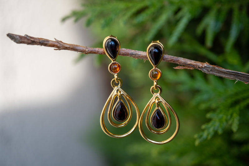 Boucles d'oreilles avec ambres cerises & cognac