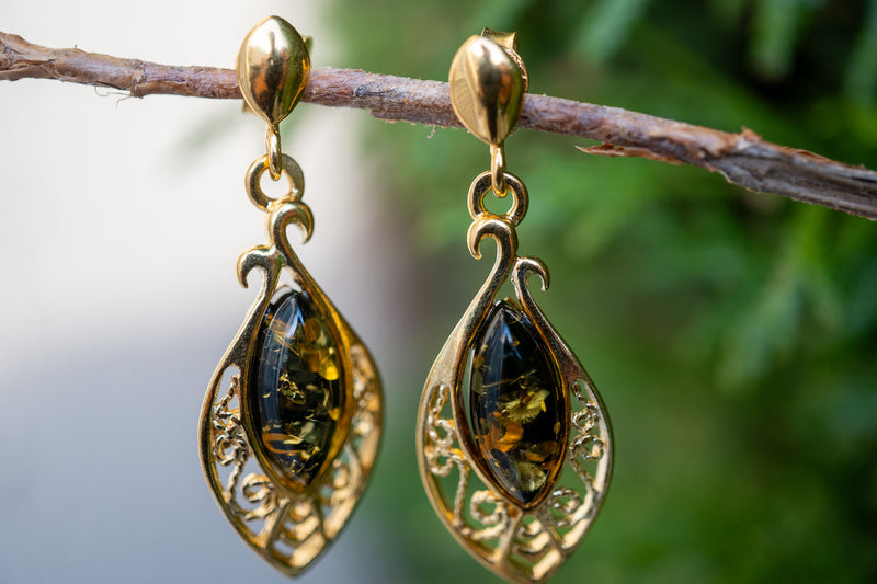 Boucles d'oreilles avec ambre vert