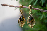 Boucles d'oreilles avec ambre vert