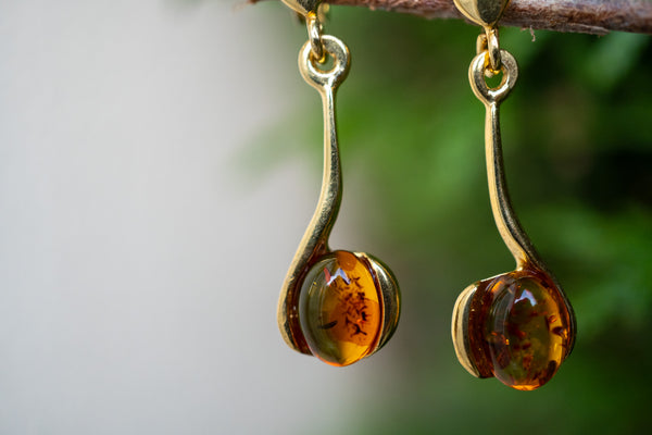 Boucles d'oreilles avec ambre cognac