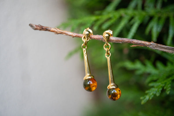 Boucles d'oreilles avec ambre cognac