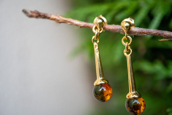 Boucles d'oreilles avec ambre cognac