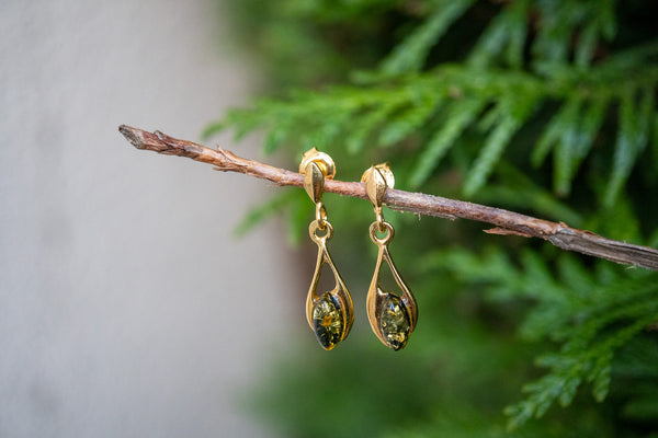 Boucles d'oreilles avec ambre vert