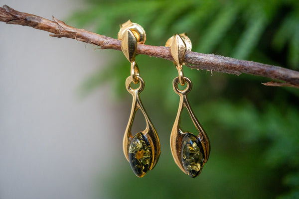 Boucles d'oreilles avec ambre vert