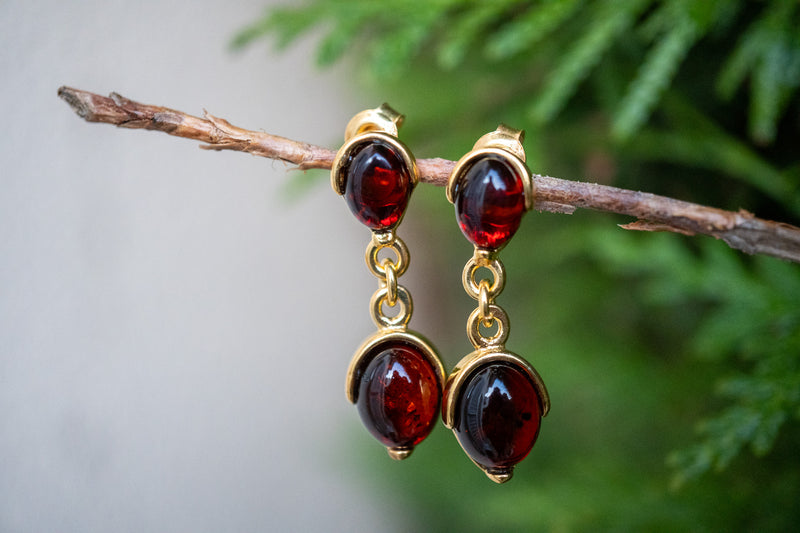 Boucles d'oreilles avec ambre cerise