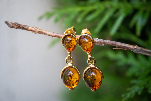 Boucles d'oreilles avec ambre cognac