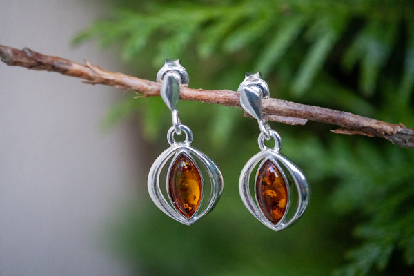 Boucles d'oreilles avec ambre cognac