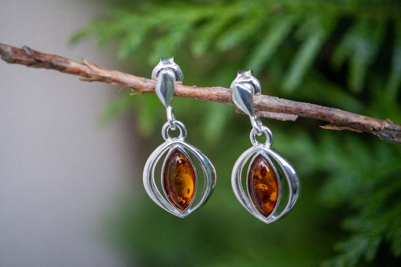 Boucles d'oreilles avec ambre cognac