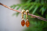 Boucles d'oreilles avec ambre cognac