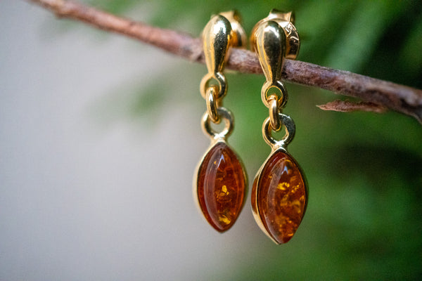 Boucles d'oreilles avec ambre cognac