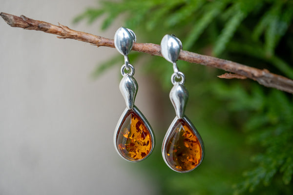 Boucles d'oreilles avec ambres cognac