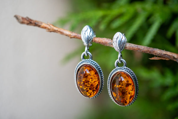 Boucles d'oreilles avec ambre cognac