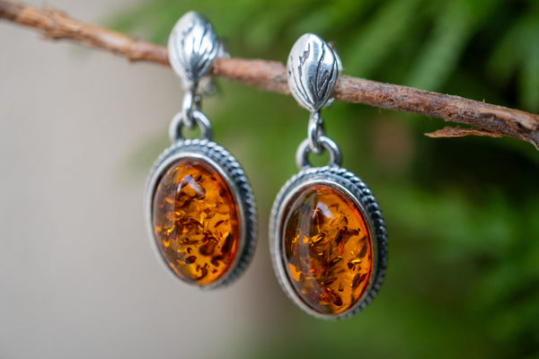 Boucles d'oreilles avec ambre cognac