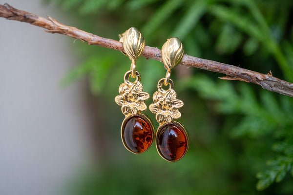 Boucles d'oreilles avec ambre cognac