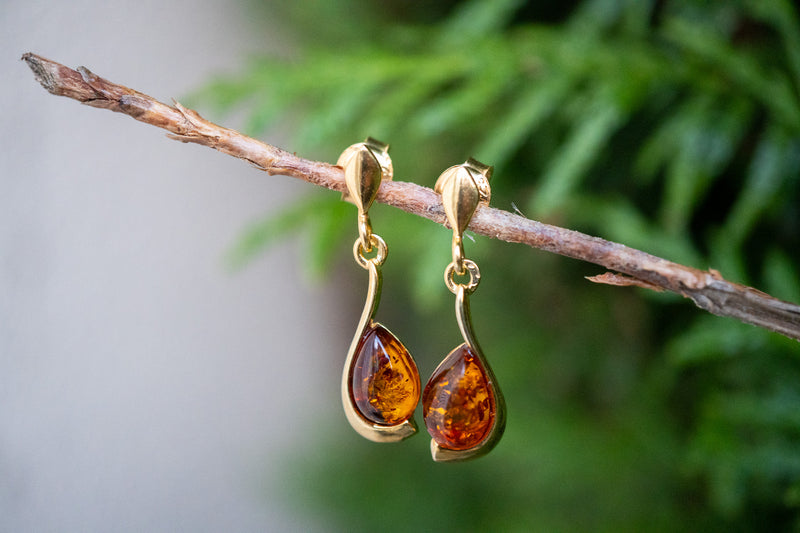 Boucles d'oreilles avec ambres cognac