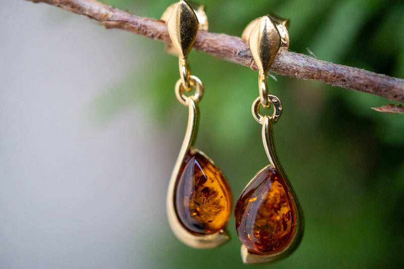 Boucles d'oreilles avec ambres cognac