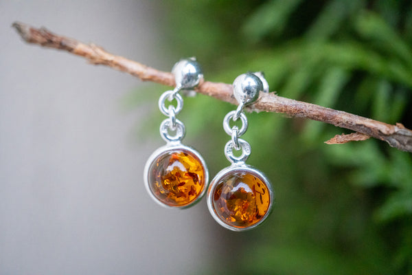 Boucles d'oreilles avec ambre cognac