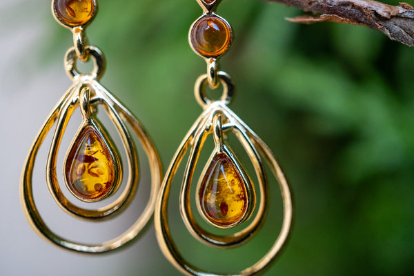 Boucles d'oreilles avec ambres cognac