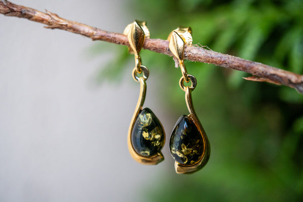 Boucles d'oreilles avec ambres vert