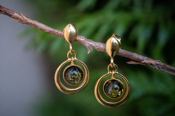 Boucles d'oreilles avec ambres vert