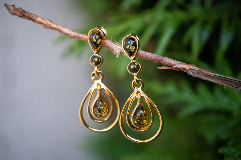 Boucles d'oreilles avec ambres vert