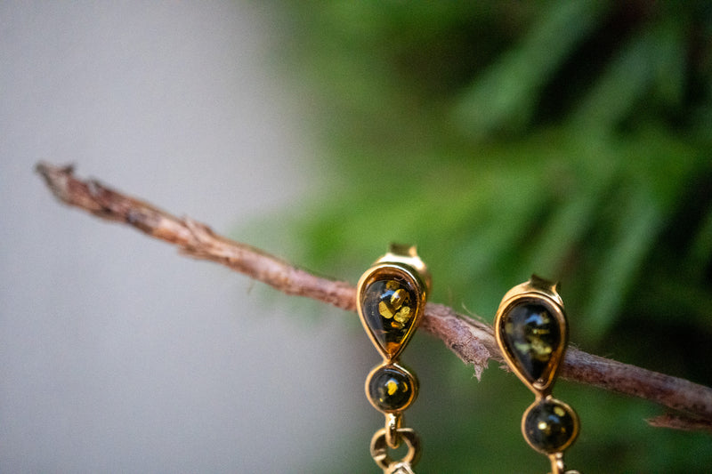 Boucles d'oreilles avec ambres vert