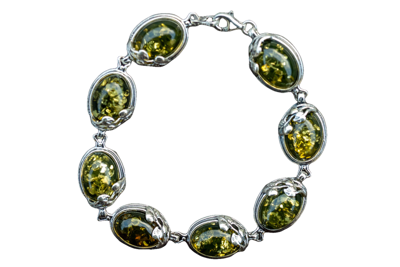 Bracelet in Baltic Green Amber and 925 Silver