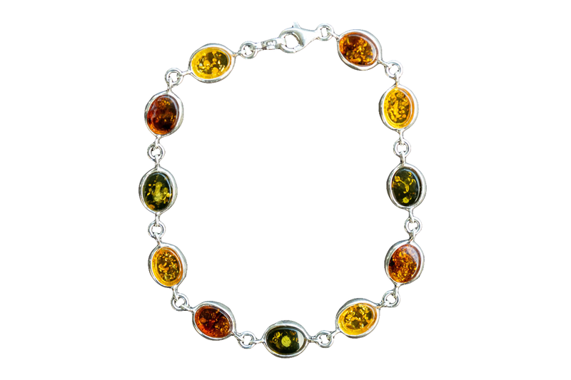 Bracelet in Multicolored Baltic Amber and 925 Silver