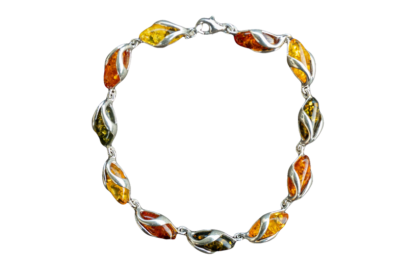 Bracelet in Multicolored Baltic Amber and 925 Silver