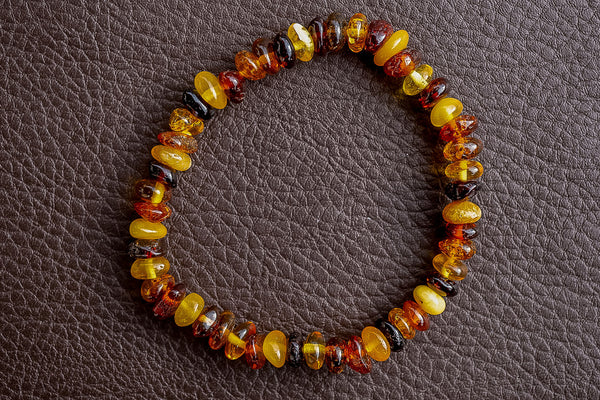 Multicolored amber bead bracelet