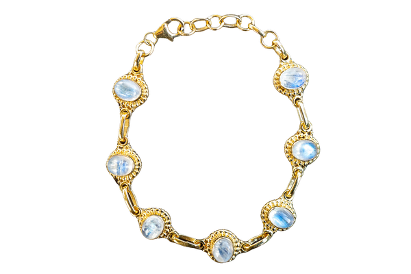 Gold-plated 925 silver bracelet with 7 white labradorites