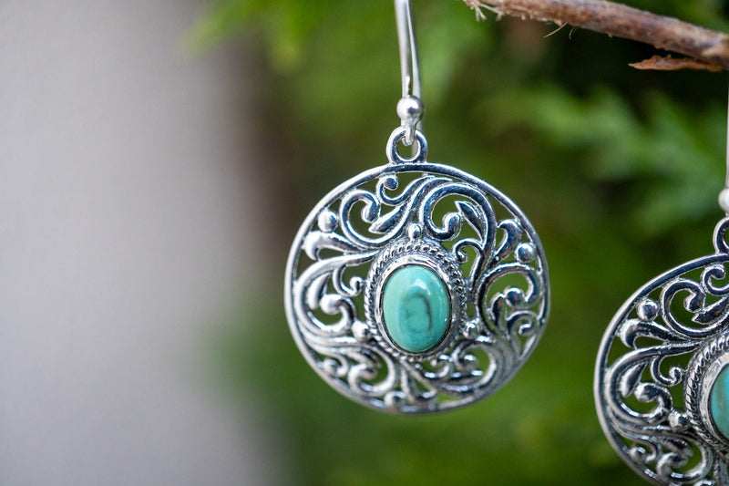 925 Silver Hoop Earrings with Reconstituted Turquoise